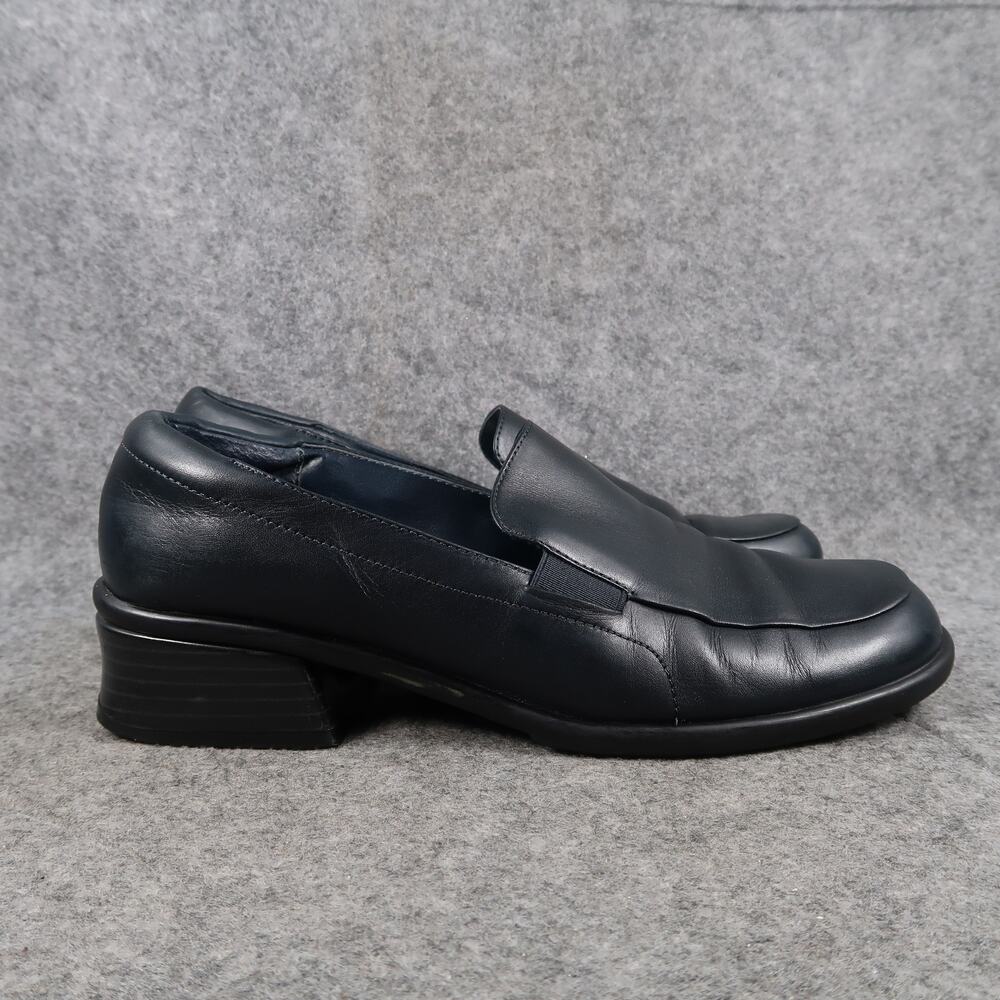 Liz Claiborne Flex Shoes Womens 8 Block Heel Loafer Leather Chunky Comfort Blue